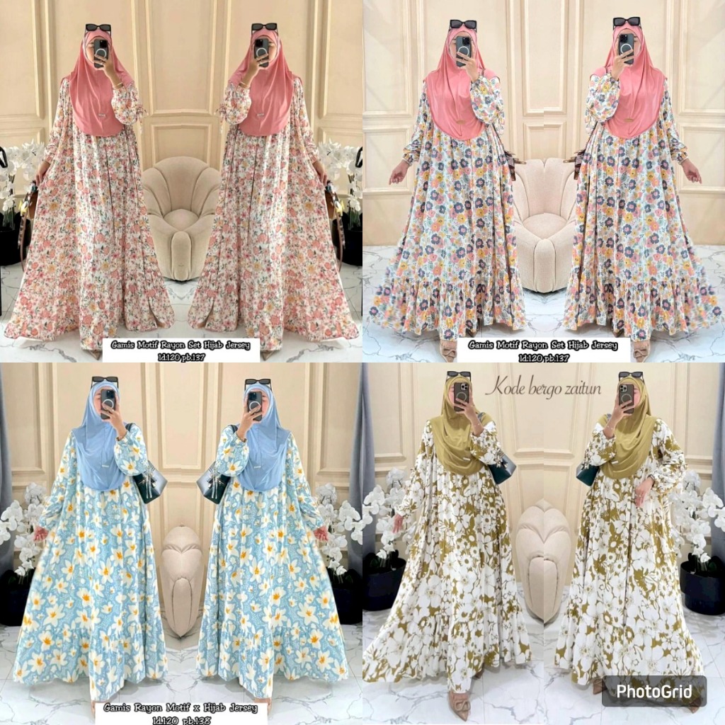 Pusat Klamby - Lavanya Dres Set Hijab Bergo Jersey Gamis Rayon Plus Hijab Terbaru Gamis Muslimah Kek
