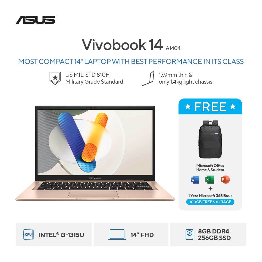 ASUS Vivobook 14 A1404VA-FHD3822M – Terra Cotta [Intel Core i3-1315U / Intel UHD / 8GB / 256GB / 14i