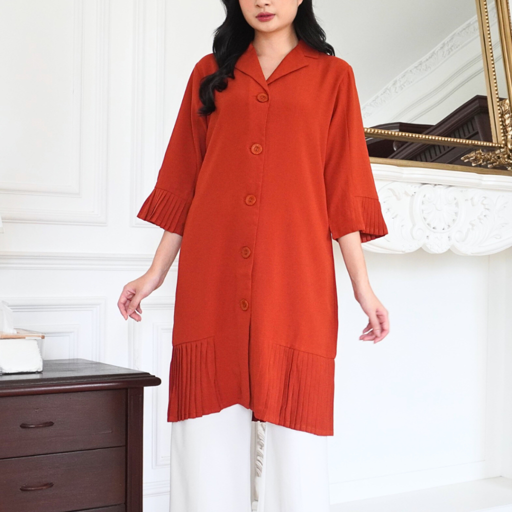 Ellen Basic Premium Tunik B11891 | Tunik woven dress midi polos wanita | Atasan tunik dress korea