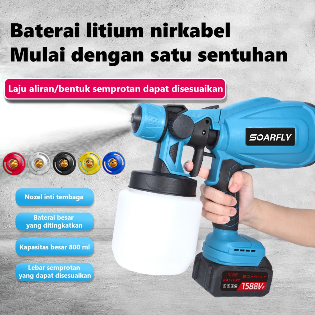 SOARFLY Mesin Semprot Cat Elektrik Nirkabel Berkekuatan Kompresor Alat Semprot Cordless Spray Gun