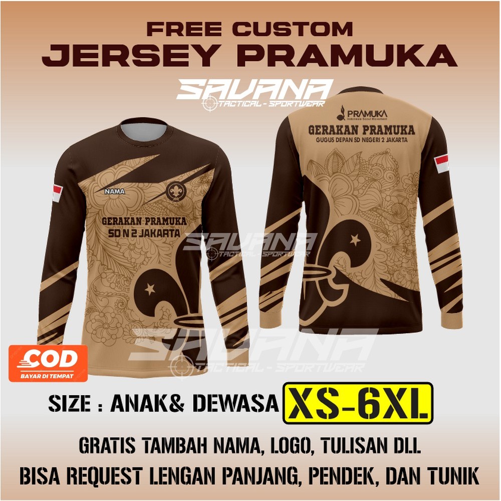 SAVANA - Jersey PRAMUKA Vnek / Panjang / Berkerah / tunik  printing penggalang pdh pdl custom / baju