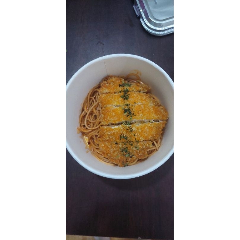 

spaghetti chicken katsu bowl