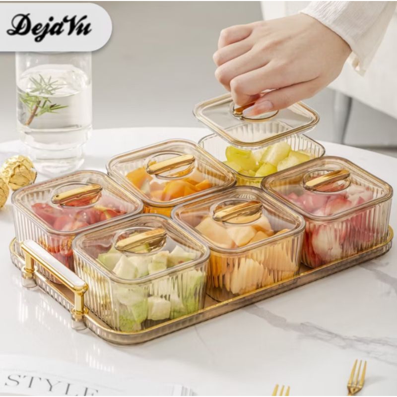 Dejavu Toples Lebaran Idul Fitri | Toples Cantik Set Snack Candy 6 Sekat | Toples Transparan Estetik