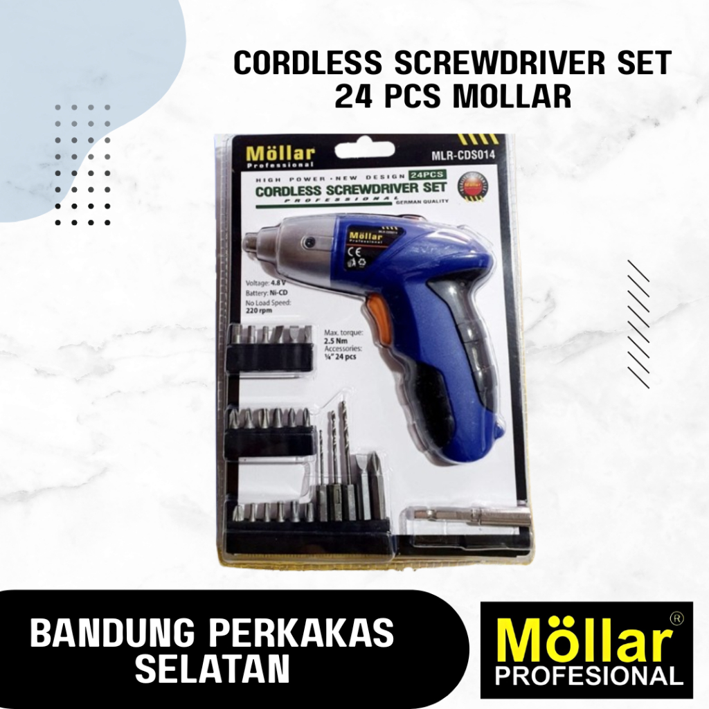 

Cordless Screwdriver Set 24 pcs Mollar / MESIN Bor Obeng Portable