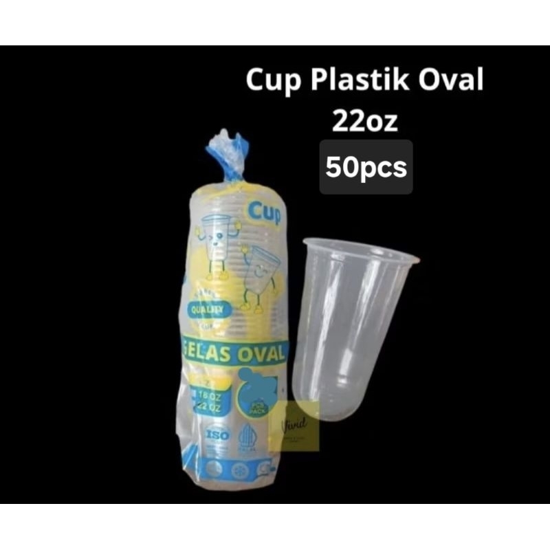 [50 pcs] Gelas Plastik Oval 22oz - TipTop Cup - isi 50 pcs