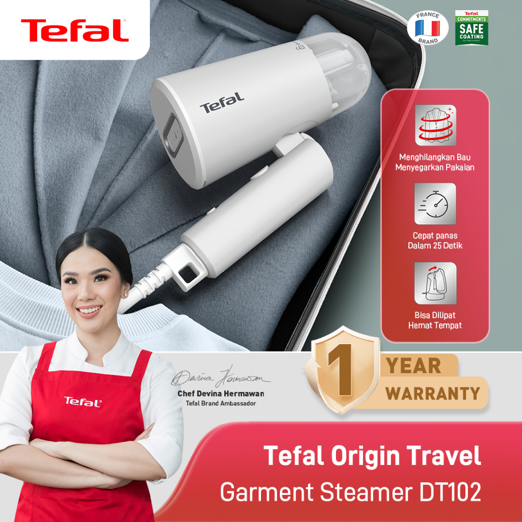 Tefal Setrika Uap Portable Garment Steamer DT102 - Cepat Panas & Ultra Compact