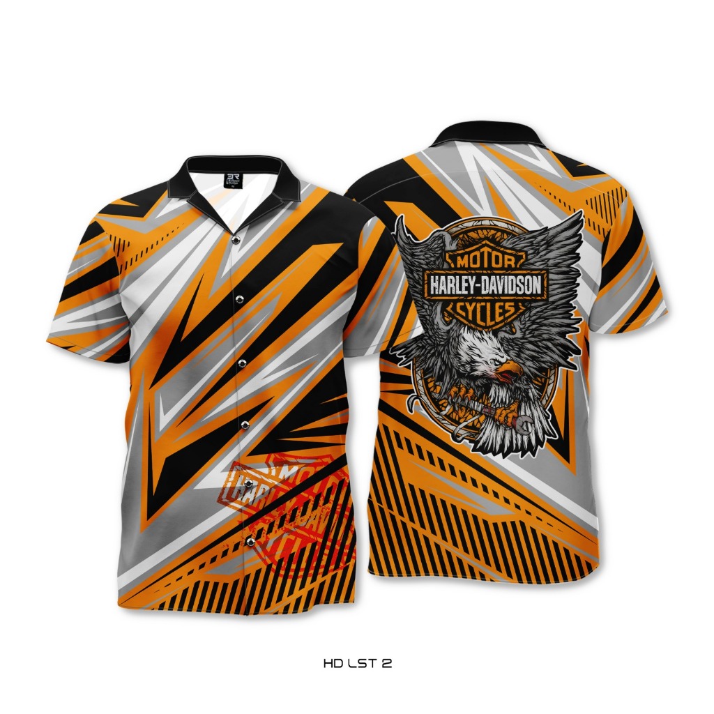 Kemeja Casual Cuban Collar Pria Wanita Dewasa Anak FullPrint 3R Harley Lst 2