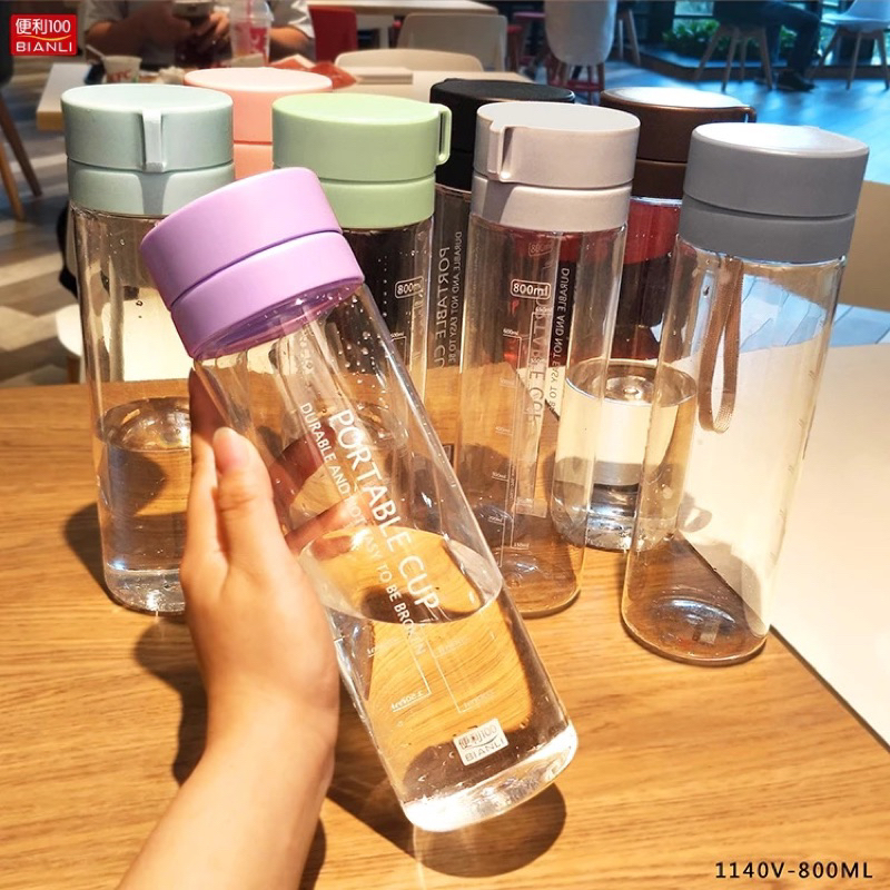 Botol Minum Portable 800ml BPA FREE - Tumblr Minum Simple Lucu Gemas - Botol Plastik