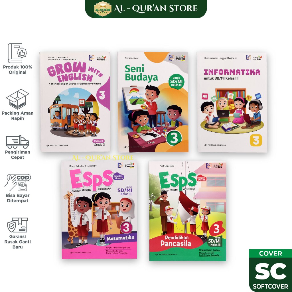 Buku Erlangga Kelas 3 SD Lengkap Buku Sekolah Kurikulum Merdeka SD ESPS Paket Siswa K13 Terbaru
