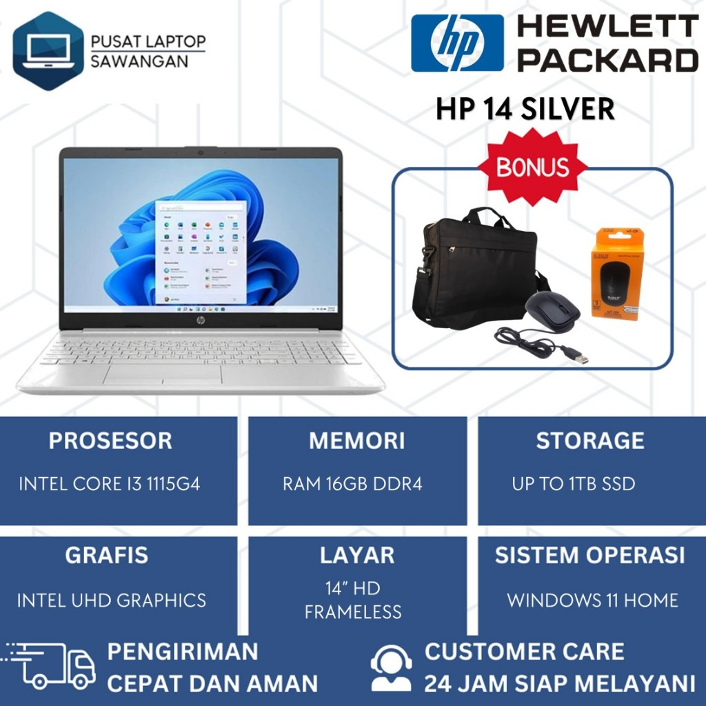 Laptop HP 14 Intel Core I3 1115G4 Ram 16GB 1TB SSD 14.0 Inch Windows 11 Home Original