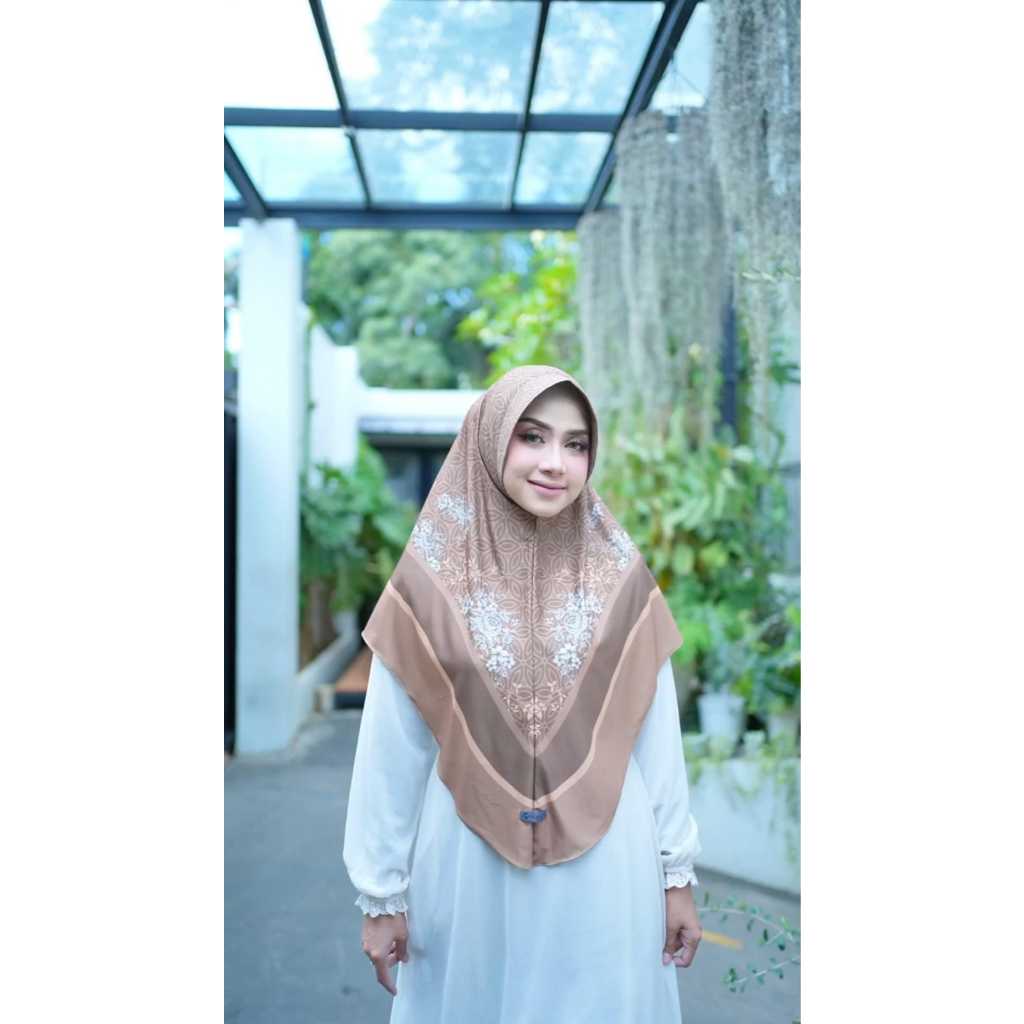 Hijab Bergo Khimar Instan / Kerudung Syar'i Instan Motif Printed Premium Murah