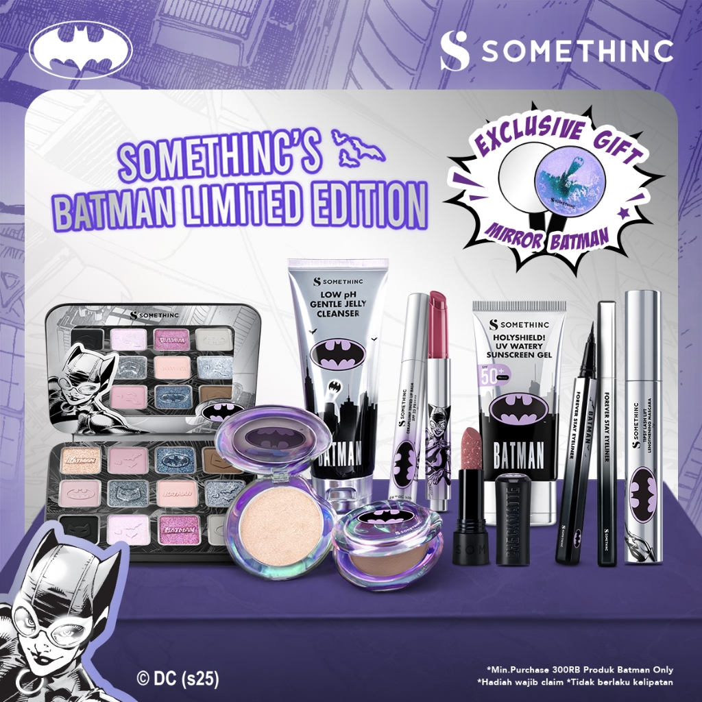 SOMETHINC Batman Series - Ceraplump Tinted Lip Balm, Low pH Gentle Jelly Cleanser, Tipsy Lashlift Ma