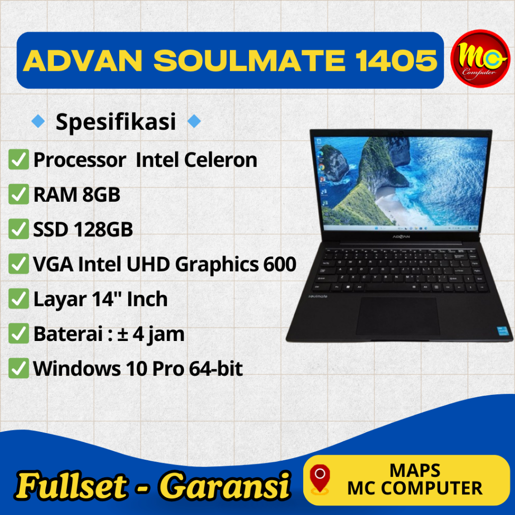 Laptop Advan Soulmate 1405 – Second Lengkap & Siap Pakai