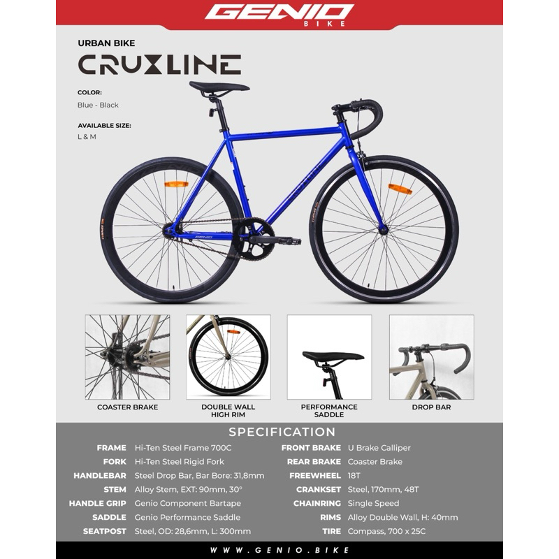 SEPEDA FIXIE GENIO CRUXLINE REM TORPEDO STANG BALAP 700c