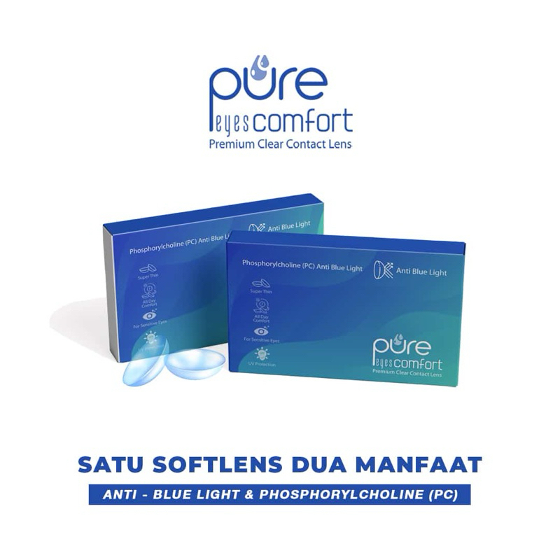 PURE EYE COMORT CLEAR SOFTLENS MINUS SOFTLENS ANTI RADIASI ANTI BLUELIGHT - Lensa Kontak Bening untu
