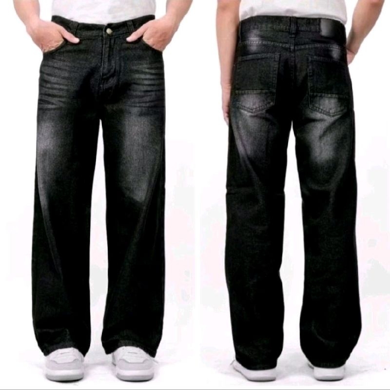 celana jeans pria loose pants Korea style celana jeans panjang pria gombrong