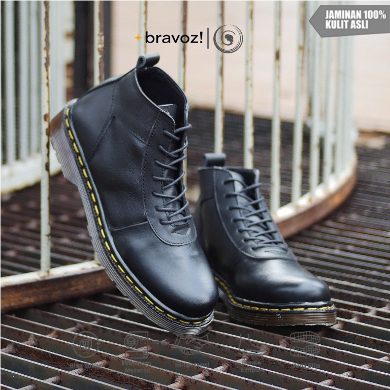 Greata SVEND 02 BLACK (KULIT ASLI) Sepatu Boots Pria Touring / Sepatu Boots Pengendara Motor