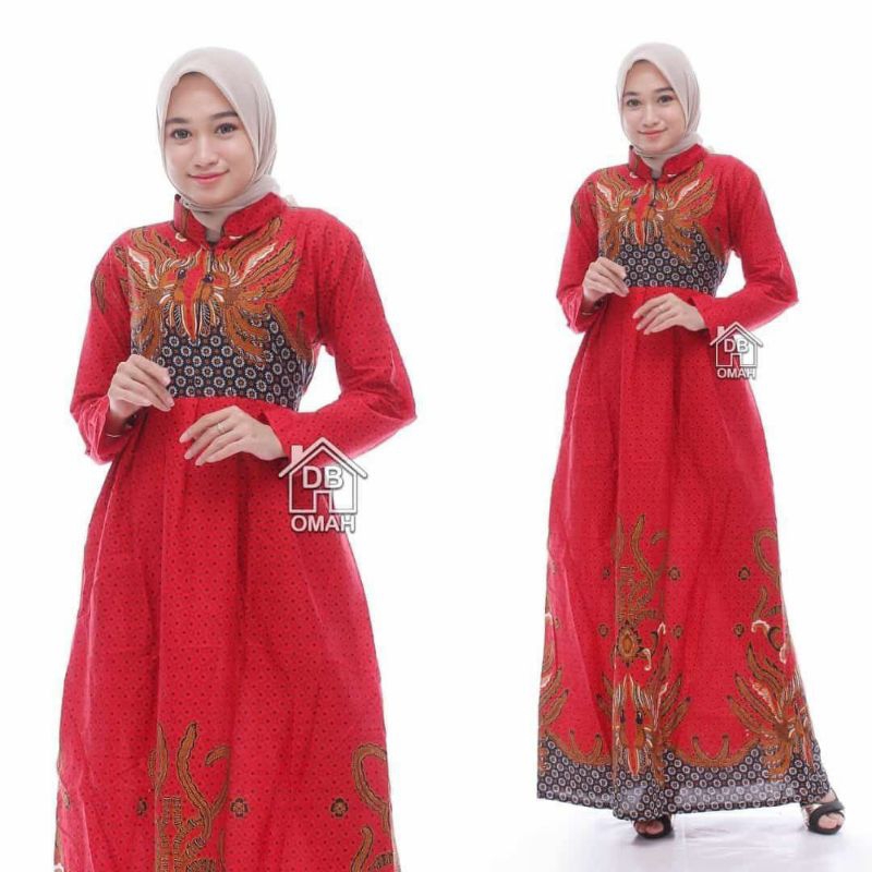 gamis katun merah merona