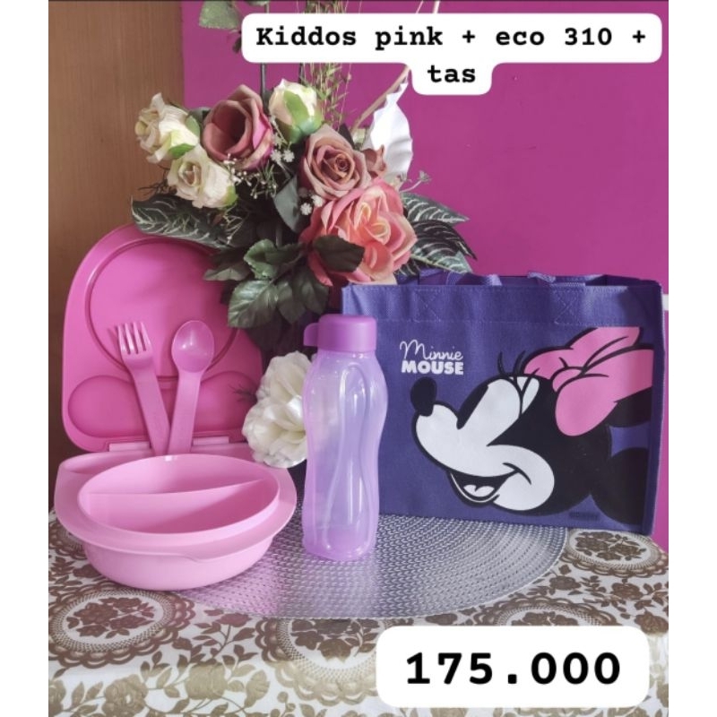 TUPPERWARE APRIL SALE - Kiddos Pink + Eco Bottle 310ml + Tas Minnie Mouse - Promo Murah Rp. 175.000