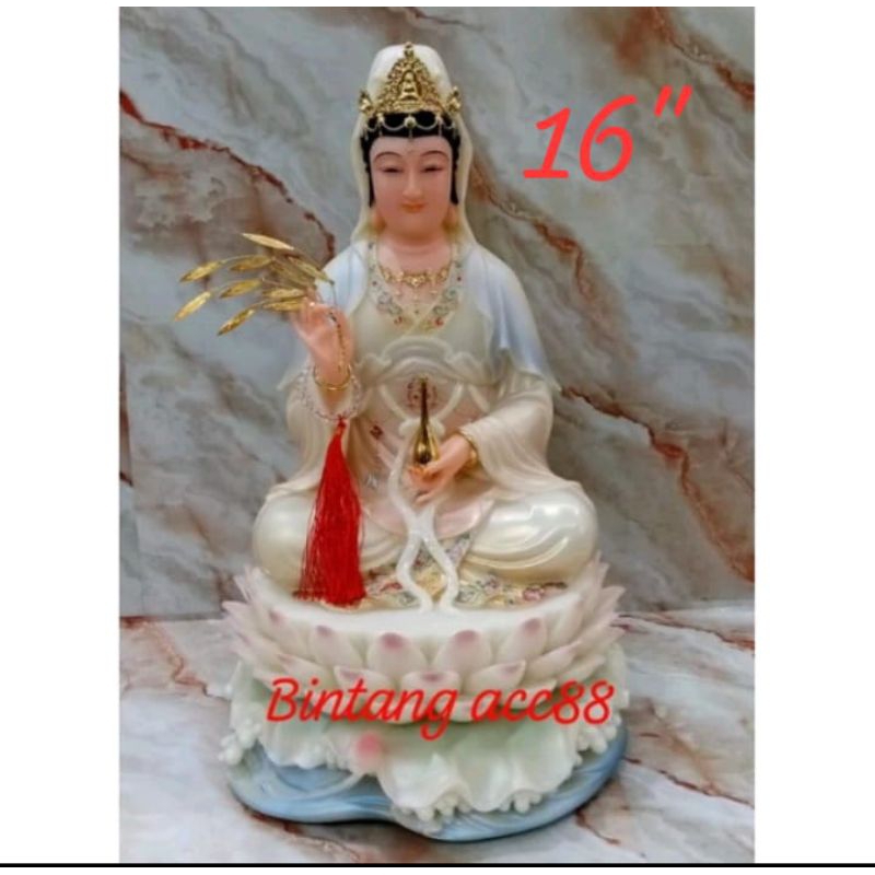 patung dewi kwan im/ kwan in / guan yin - 16inch - giok - teratai
