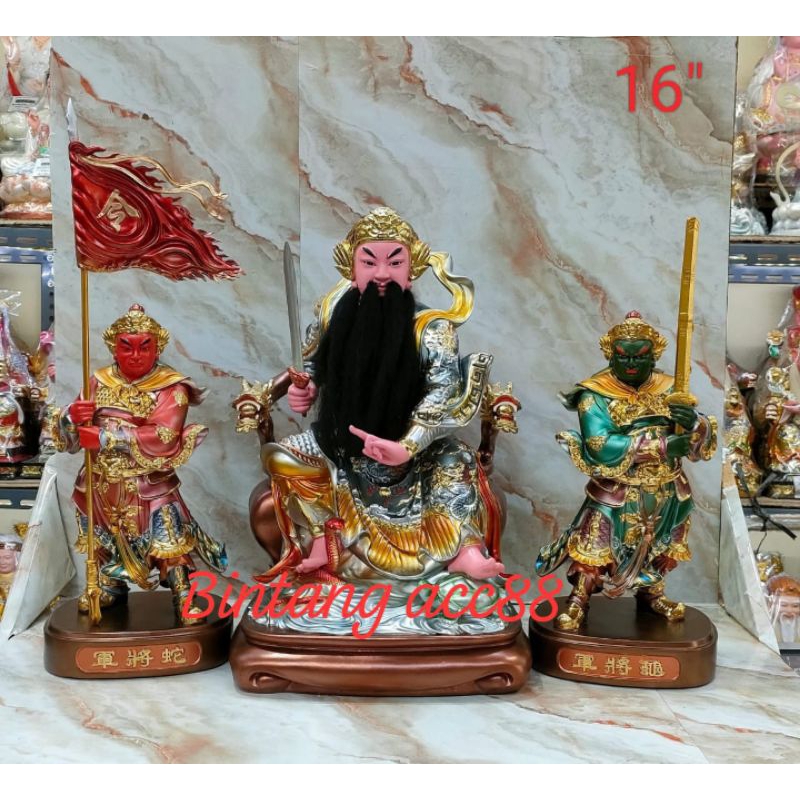 patung dewa hian tian shang ti / siong te kong - fiber - 16inch + pengawal 12inch