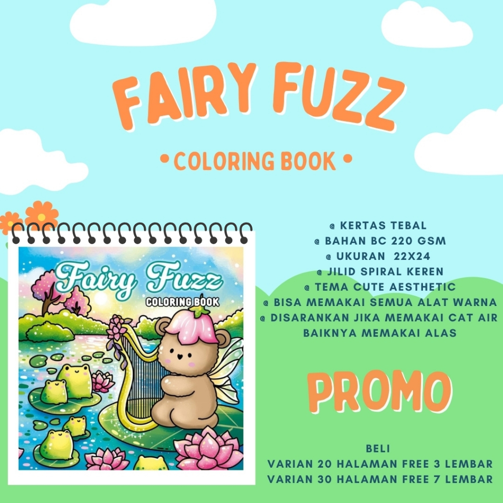 Fairy Fuzz Coloring Book Buku Mewarnai Anak Remaja Dewasa Healing Teraphy Aesthetic Kertas Super Teb