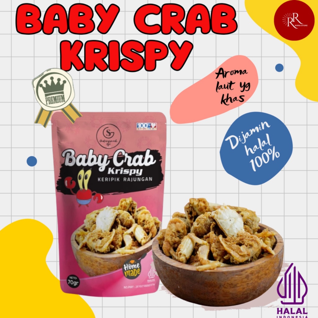 

BABY CRAB KRIUK 70GR HALAL MAKANAN KERING SEAfood bbq food Laut Pedas Jagung Rumput Sambal Sapi Asin Keju Manis Snack Seaweed Crispy