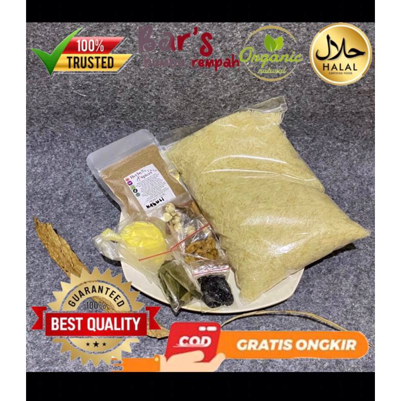 

Paket komplit beras basmati 3 KG dan bumbu/kebuli/briyani/mandhi/bukhori udah free kismis/margarin/rempah/daunkari/super nikmat/arabianfood/praktis