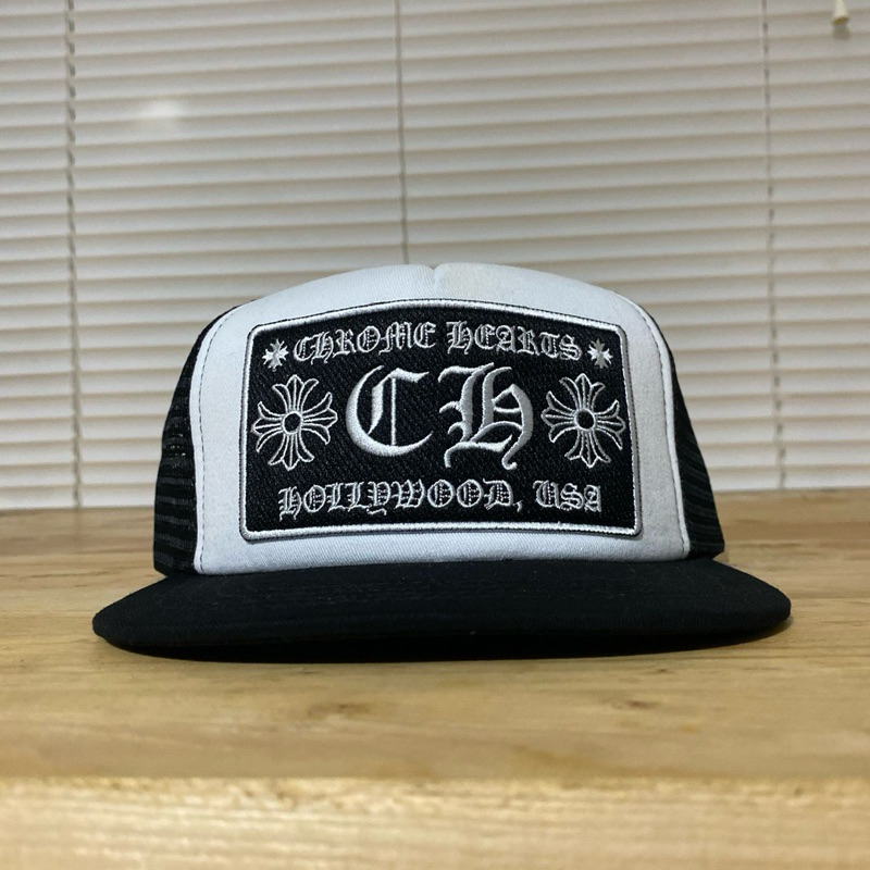Topi Chrome Hearts | Trucker Jaring | Hitam Putih | (Rare)