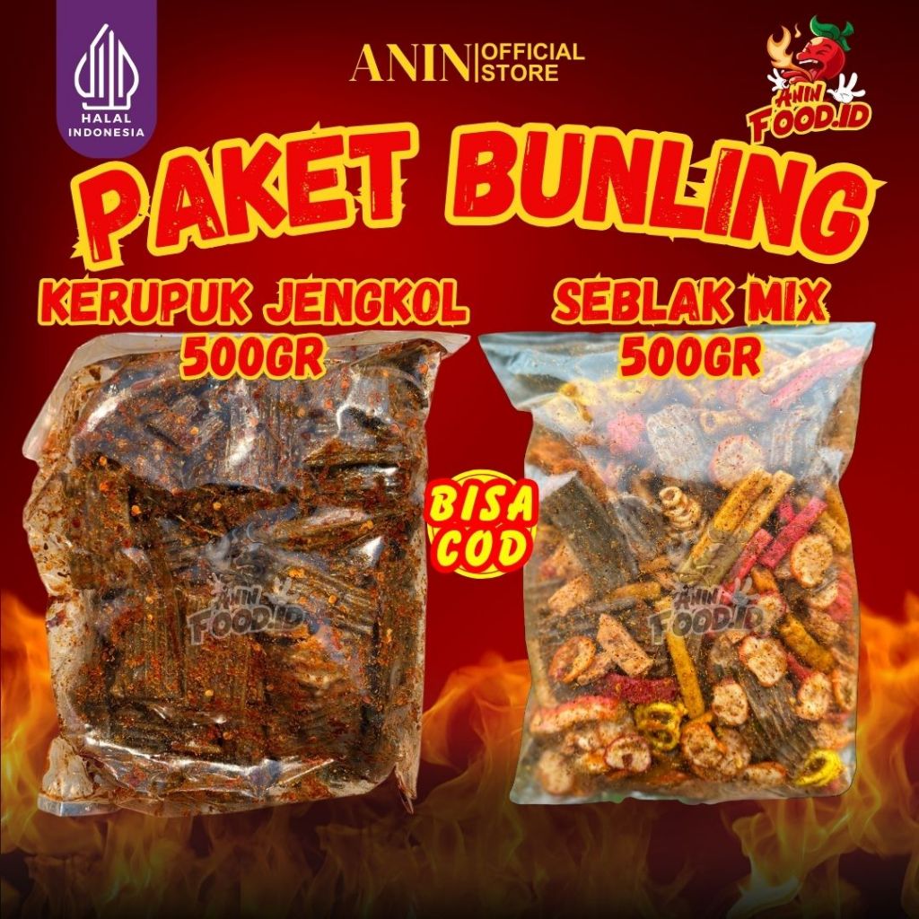 

PAKET BUNDLING KERUPUK JENGKOL PEDAS+SEBLAK MIX PEDAS KEMASAN 500