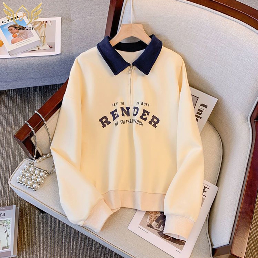 SWEATER HALF ZIPPER RUGBY KOMBINASI CREAM NAVY RENDER JAKET SWEATER KERAH OVERSIZE