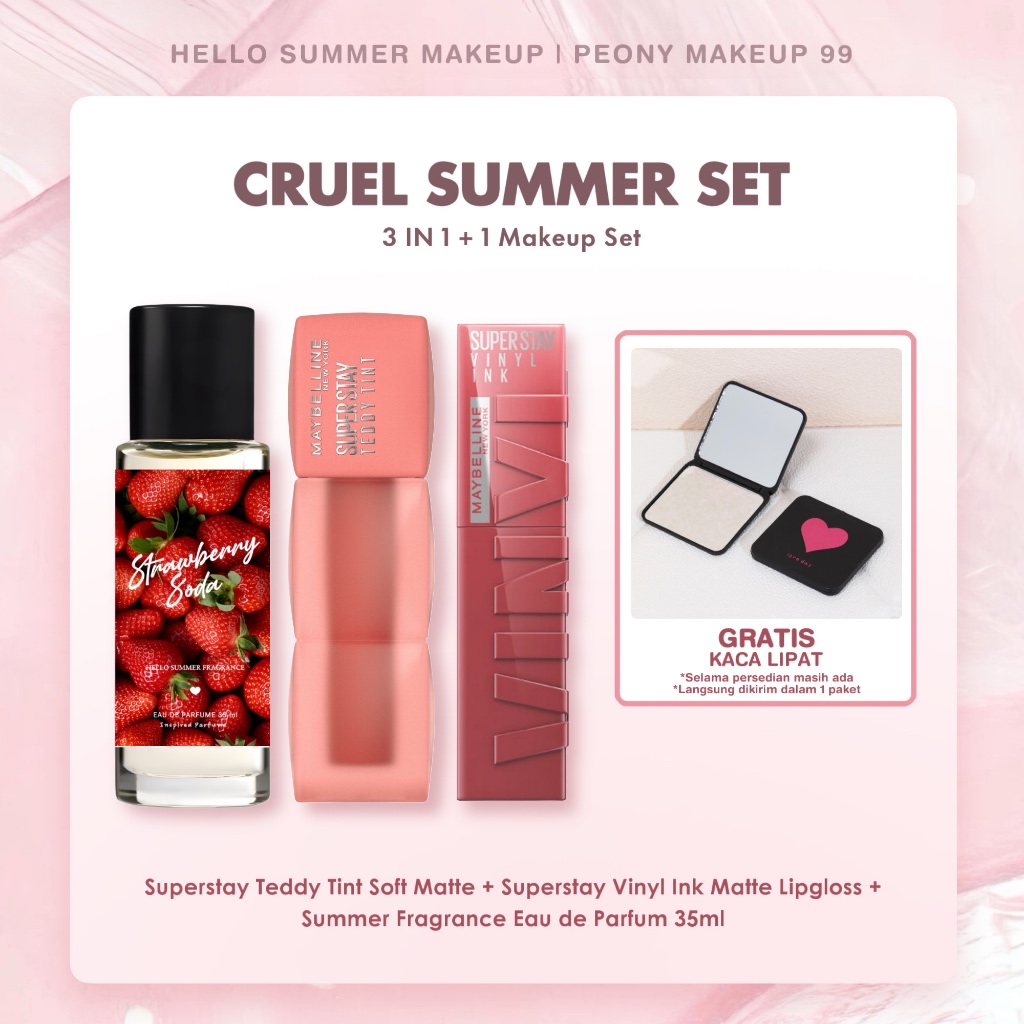 CRUEL SUMMER SET Paket Hemat 4in1 Maybelline Superstay Vinyl Ink Matte Lipgloss + Maybelline Superst