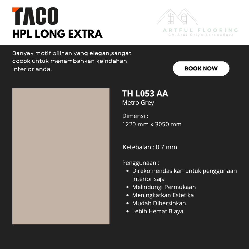 HPL TACO EXTRA LONG P.3m |  Lapisan Furniture-Pengaman  | Furniture Kode AA & AC