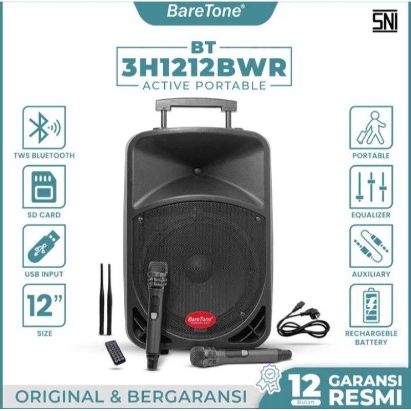 Speaker Portable Bluetooth Baretone 1212bwr 12 Inch