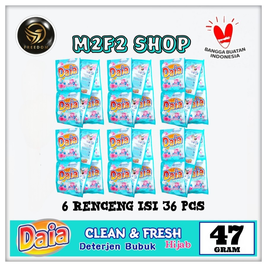 Daia Clean & Fresh Hijab Detergent Bubuk Sabun Cuci Baju Sachet - 47 gr (Kemasan 6 Renceng)