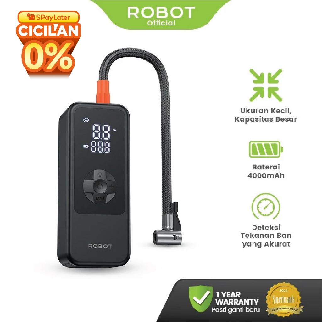 ROBOT Pompa Ban Elektrik Mobil/Truk/Motor/Bola Inflator Air Pump Portable Mini 4000mAh LED Display T