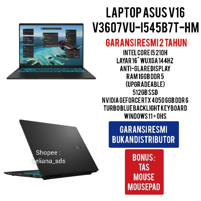 Laptop Asus V16 V3607VU I545B7T HM Intel Core i5 210H RTX 4050 6GB 16GB/512GB SSD 16" WUXGA 144Hz An