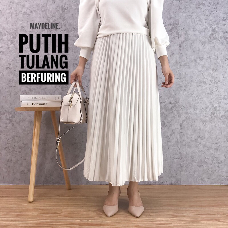 𝗕𝗪 𝗳𝘂𝗿𝗶𝗻𝗴- arok Plisket Broken White Berfuring | Rok Plisket Putih Tulang | Rok Plisket Wanita Allsi