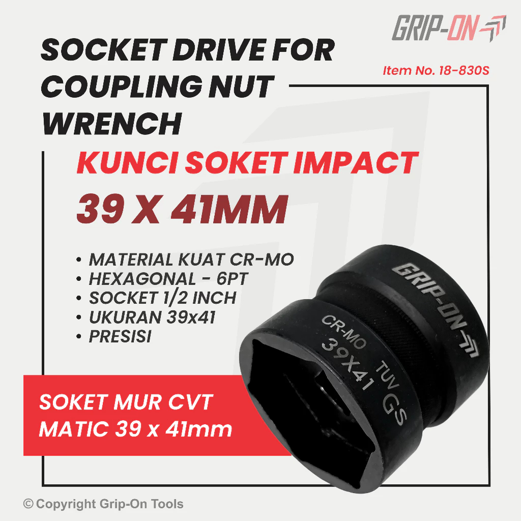 Siap Kirim Grip-On Double Socket Drive 39X41 For Coupling Nut Wrench - Mata Shock Impact Kunci Mur K