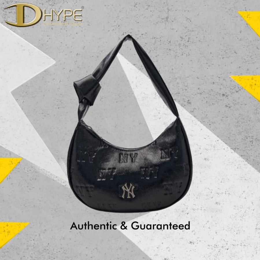 MLB NY YANKEES MONOGRAM CRACKED EMBO HOBO BAG BLACK 100% Authentic