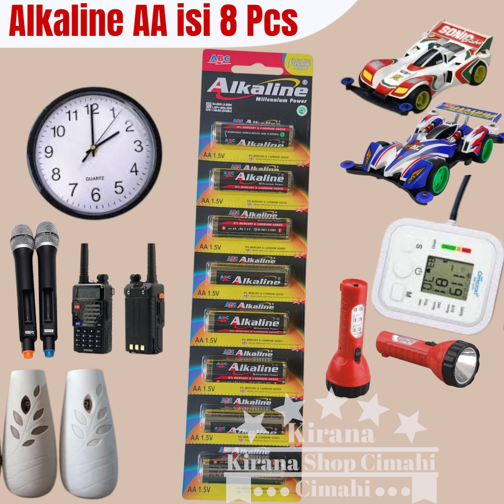 Baterai ABC ALKALINE AA 1 Renteng isi 8 Pcs / alkaline A2 Kemasan Gantung Segel / Batre Alkalin A2 /