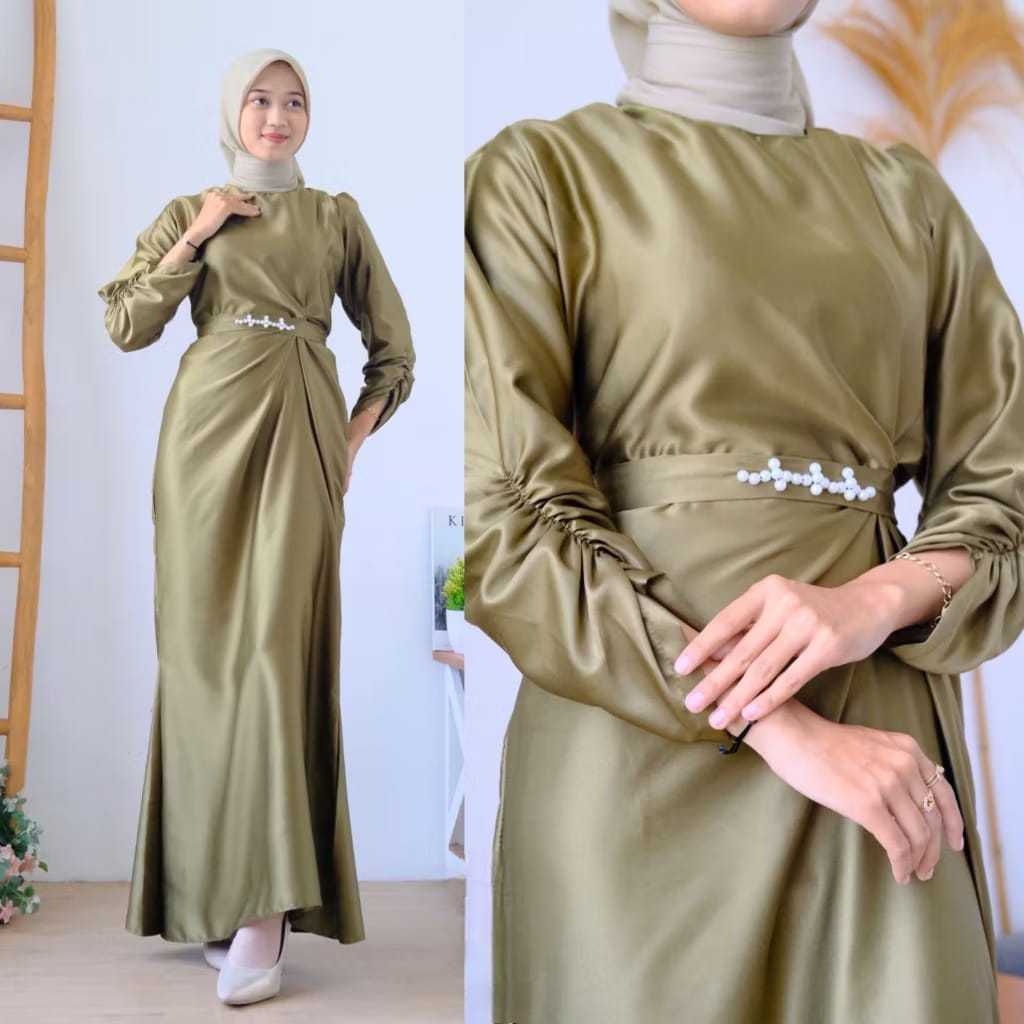 LILI DRESS DUYUNG / DRESS SATIN VARIASI PAYET / LONG DRESS ELEGANT / GAUN PESTA / GAUN ABG KEKINIAN 