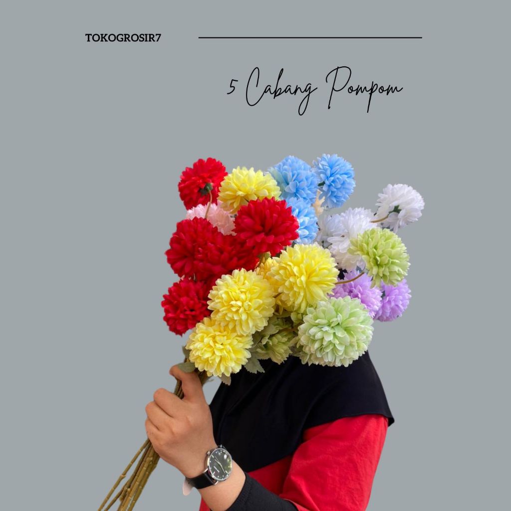 (51 CM) 5 CABANG POMPOM DANDELION Bunga Palsu Bunga Sutra Dandelion Bunga Eceng Pesta Buket
