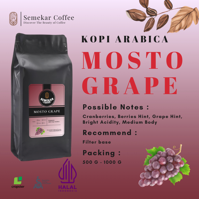 

Semekar Coffee - Mosto Grape Kopi Arabica Fermentation Natural Process Roasted Beans - 500G & 1000G