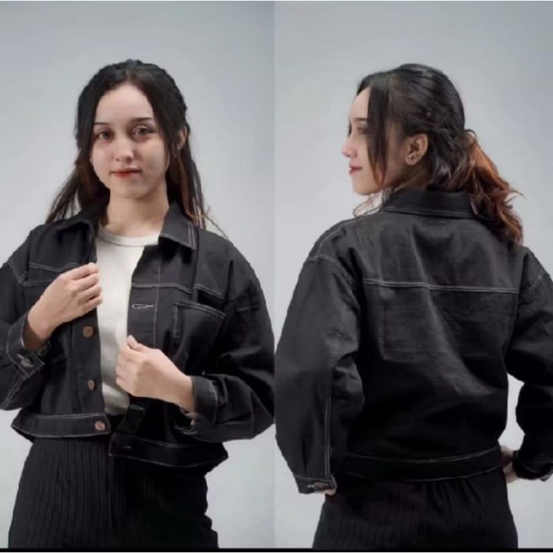 JAKET CROP GIRLS JEANS LD 110/JAKET JEANS WANITA/JAKET OVERSIZE