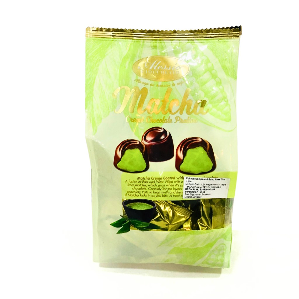 

Cokelat Alessio Matcha 250gr/Cokelat alessio Praline cream Cokelat 250gr
