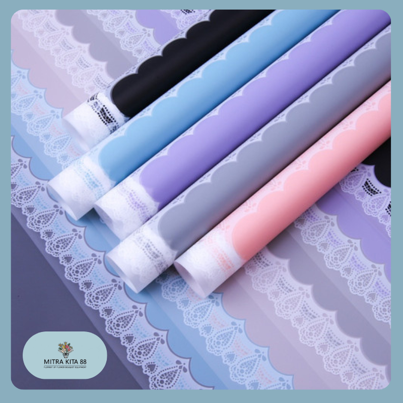 

Isi 20 LEMBAR Flower Wrapping Paper Motif Renda Lace Border Cellophane Kertas Buket Bunga KB018
