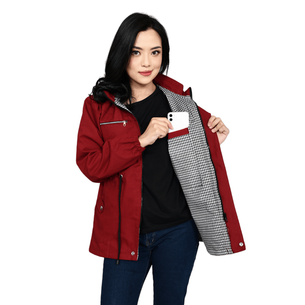 Jaket Korea Style Wanita Oversize Merah Maroon Jumbo Crop Panjang Murah Baby Canvas