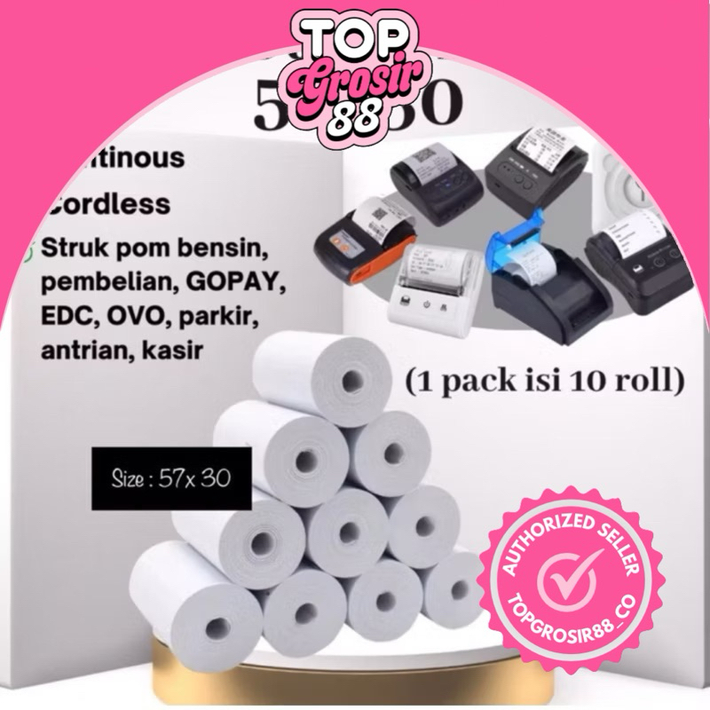 

(12Pack) Kertas Struk Thermal EDC 57x30mm @10roll PAPER ROLL MINI PRINTER BLUETOOTH