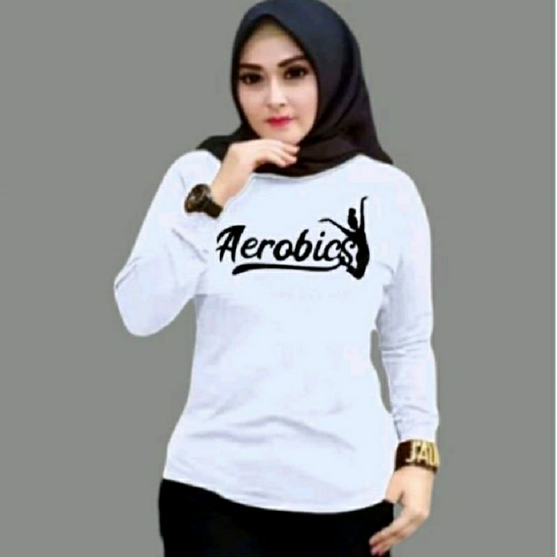 baju running wanita lengan panjang untuk senam aerobic zumba voli dll